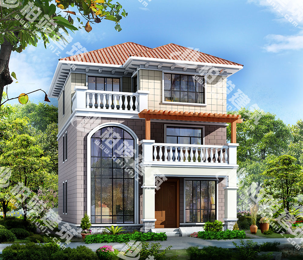 農(nóng)村三層簡歐風自建房設(shè)計圖，造型清新別致，內(nèi)部9房設(shè)計