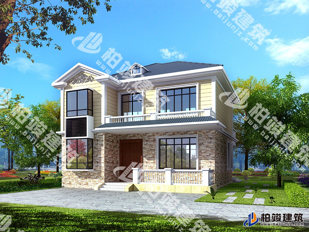 二層簡歐風農(nóng)村自建房設(shè)計圖，造型清雅大方，內(nèi)部人性化設(shè)計