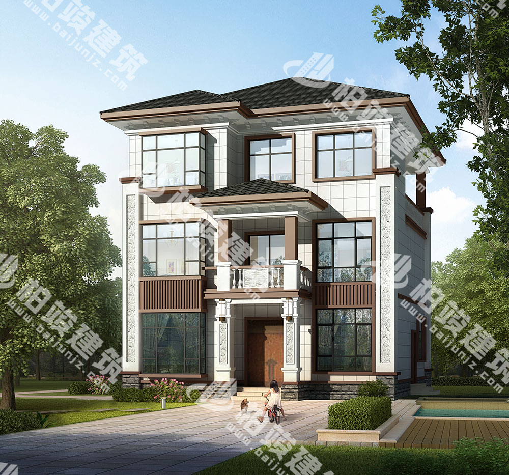 開間9.80米的三層簡歐風自建房設計圖，戶型大氣