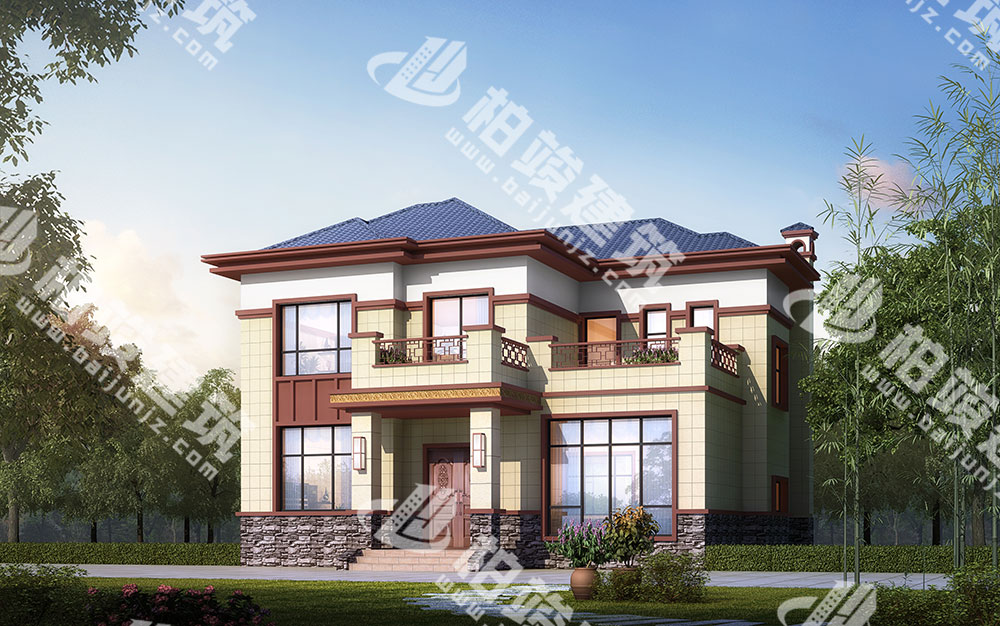 山水中是非凡居，農(nóng)村二層新中式別墅設計圖紙