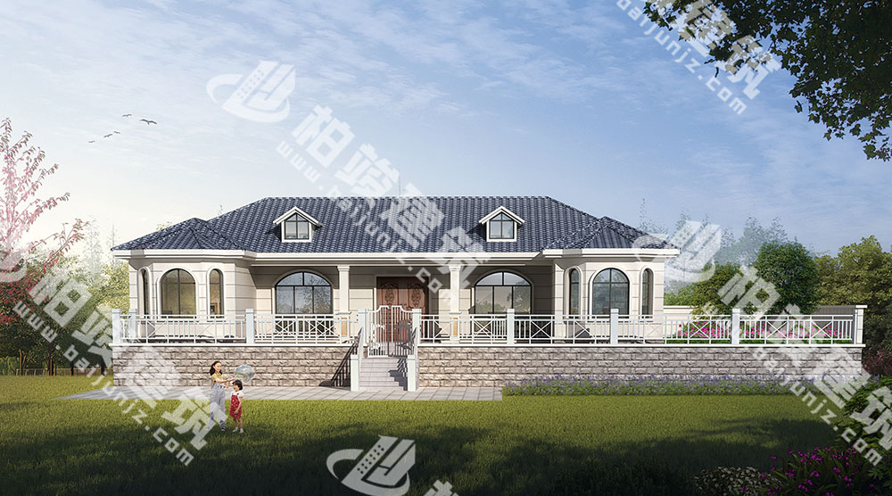 一層簡歐風農(nóng)村自建房設計圖紙，經(jīng)典對稱設計帶庭院