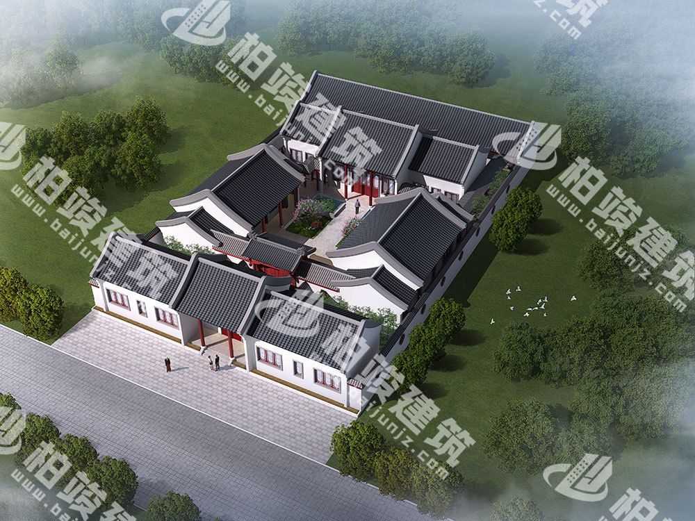 農(nóng)村自建四合院設(shè)計(jì)圖，三進(jìn)院落，占地1292㎡，內(nèi)部15室