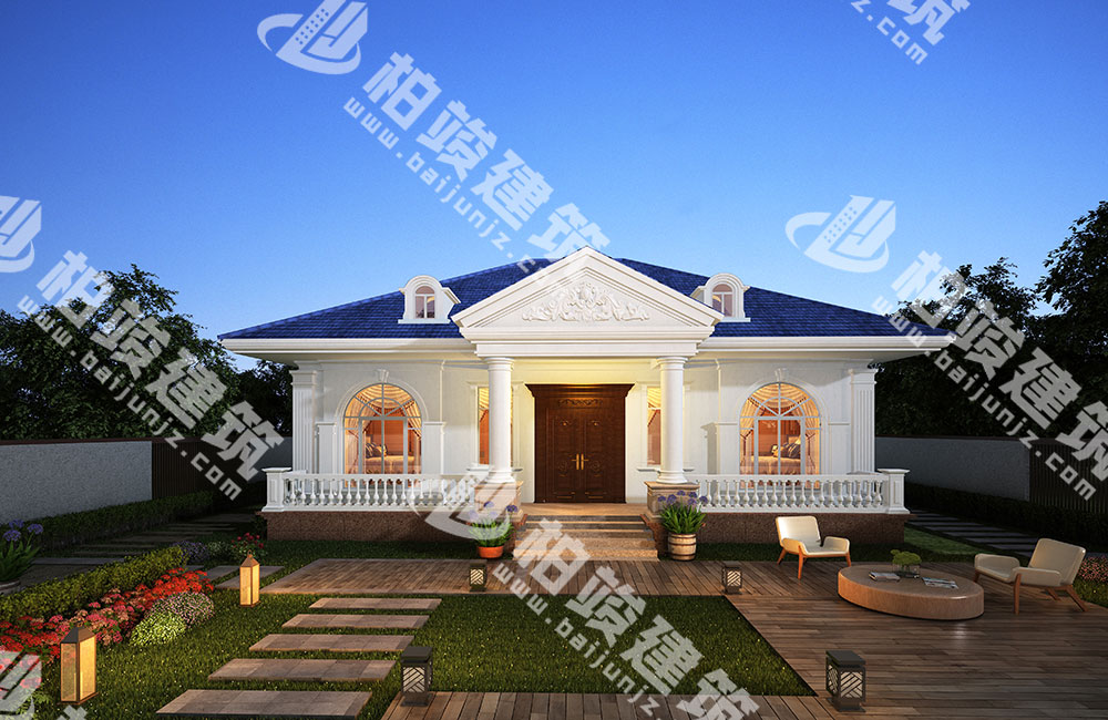 農(nóng)村一層簡歐風(fēng)別墅設(shè)計圖，大氣對稱設(shè)計，帶鍋爐房、火炕臥室