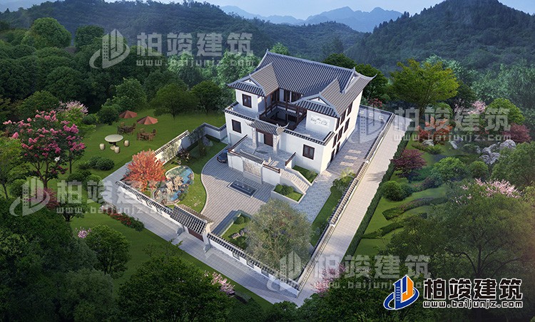 農(nóng)村自建一進(jìn)三層四合院設(shè)計(jì)圖，帶地下酒窖、車(chē)庫(kù)、天井、庭院園林