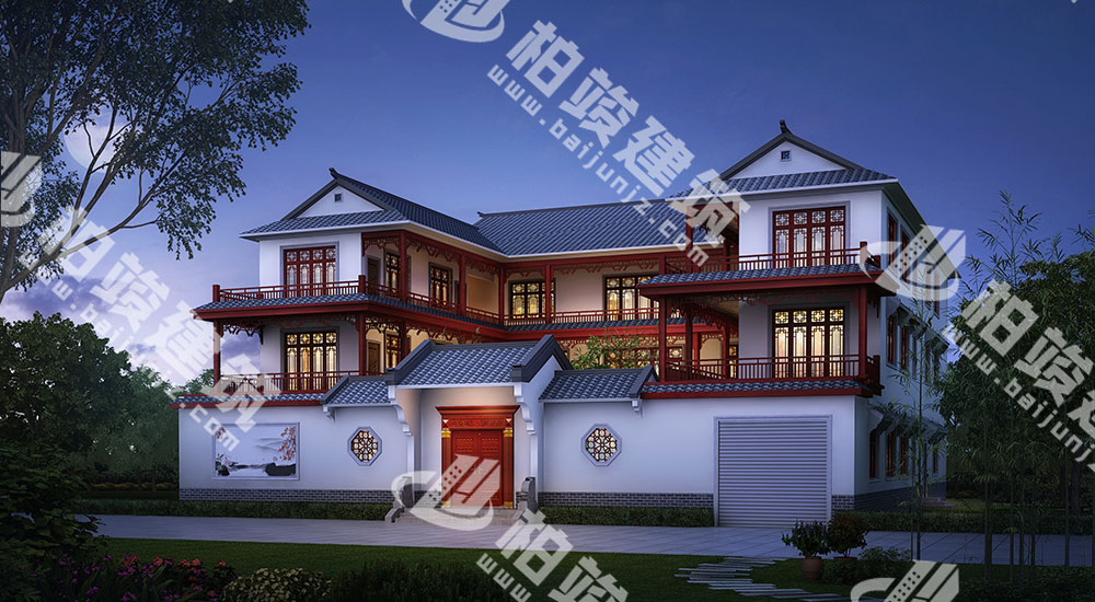 一進三層新古典風(fēng)格四合院設(shè)計圖，13室7廳12衛(wèi)，帶電梯、車庫