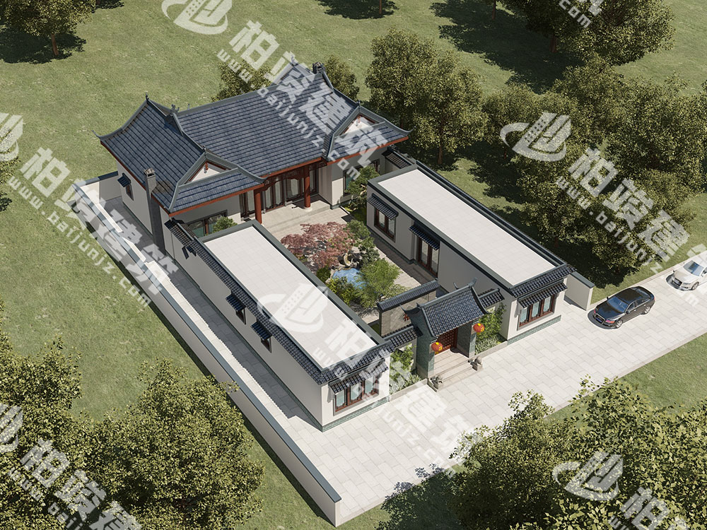 農(nóng)村自建四合院設(shè)計(jì)圖，中式庭院帶池，五臥室設(shè)計(jì)