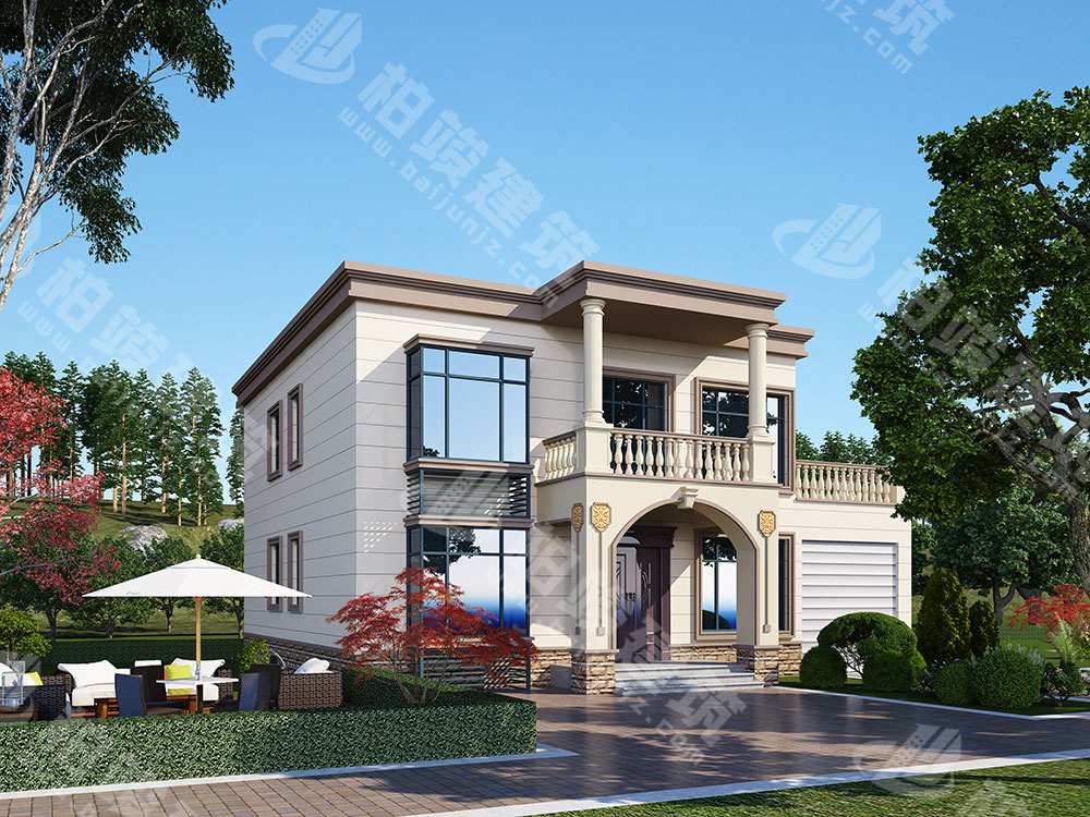 農(nóng)村自建房設(shè)計圖，二層簡歐風(fēng)，帶車庫，內(nèi)部5室3廳4衛(wèi)