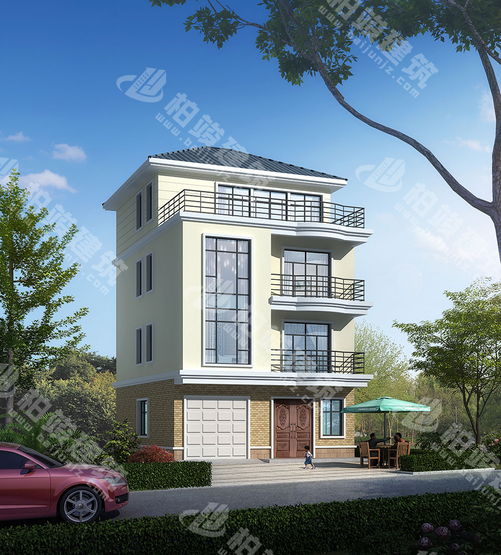 農(nóng)村四層別墅設(shè)計圖，小開間小占地，帶雙層落地窗、車庫、屋頂花園