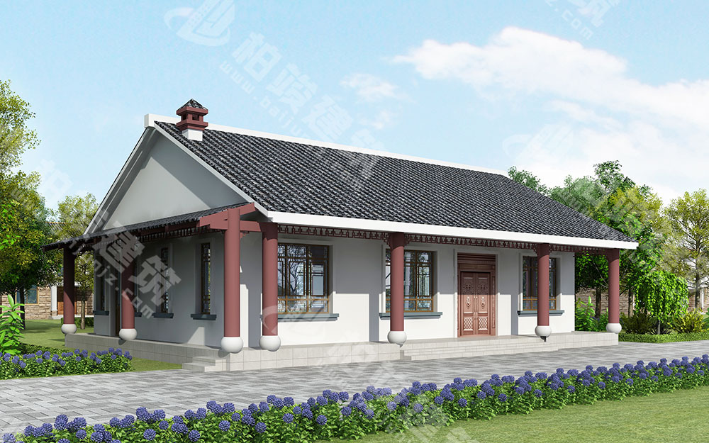 農(nóng)村自建一層新中式別墅，內(nèi)部四室，帶火炕、柴火灶、壁爐