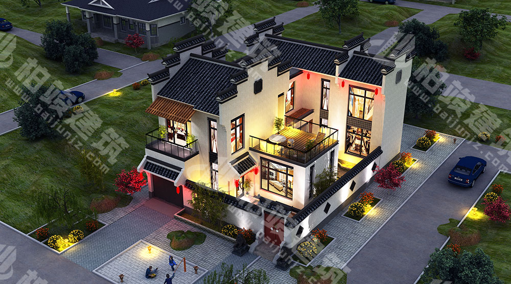 農(nóng)村自建二層新中式別墅，造型別致古樸，風(fēng)水好，帶庭院