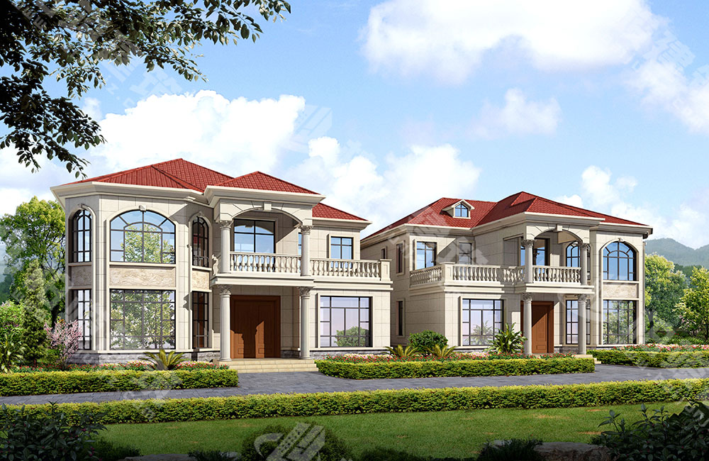 農(nóng)村二層小別墅設(shè)計(jì)，簡(jiǎn)歐風(fēng)格，挑空客廳帶八角落地窗，采光絕佳