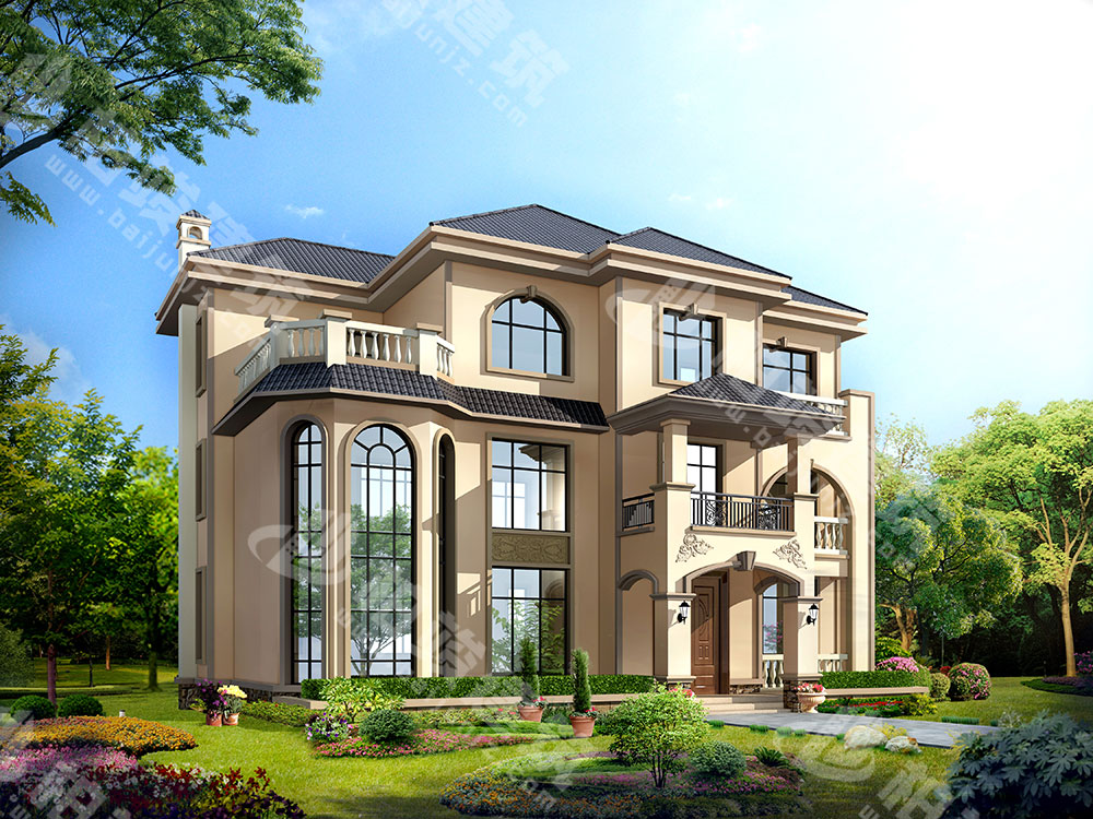 農(nóng)村自建房建筑圖紙，三層雙拼簡歐風格，外形大氣典雅，內(nèi)部9室