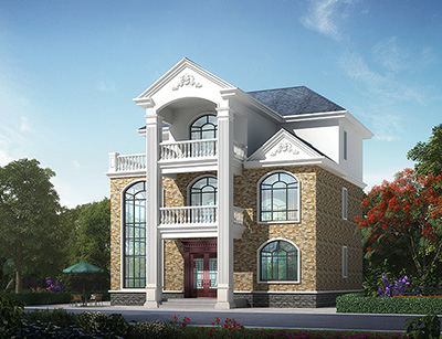 三層房屋設(shè)計圖，帶車庫和棋牌室。