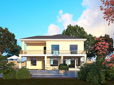 二層別墅設(shè)計(jì)，帶車庫和堂屋。