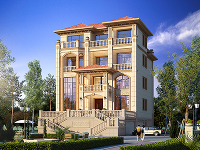 別墅設(shè)計(jì)圖及效果圖，帶地下室和大車庫。