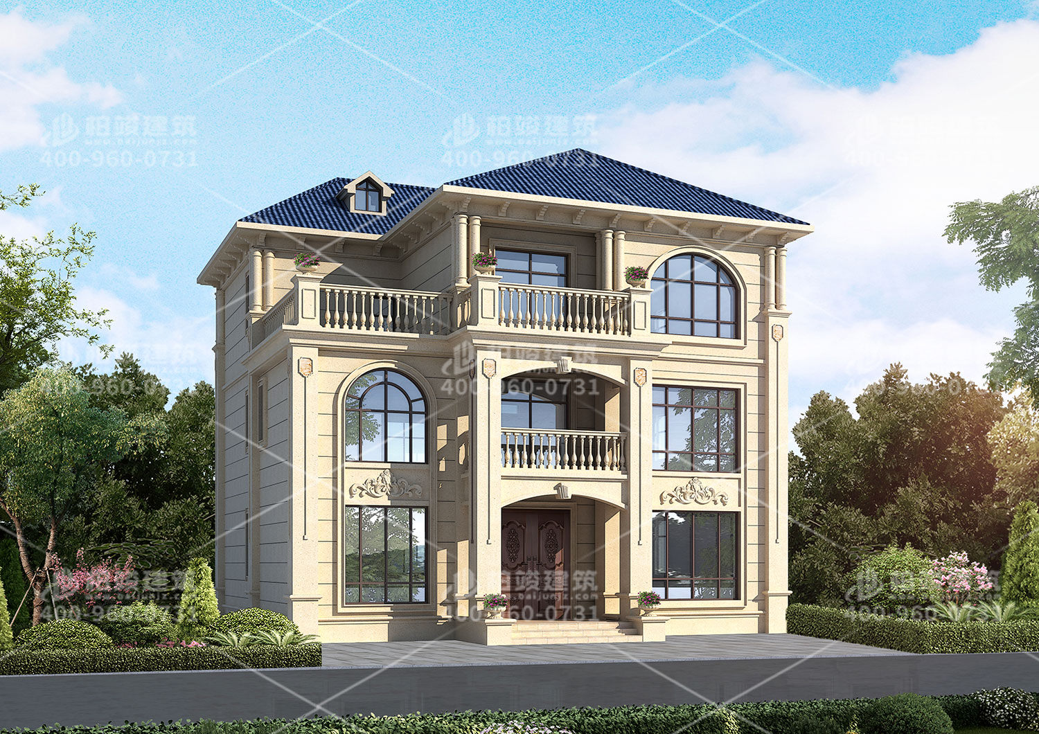 農(nóng)村別墅效果圖，三層歐式別墅設(shè)計(jì)。