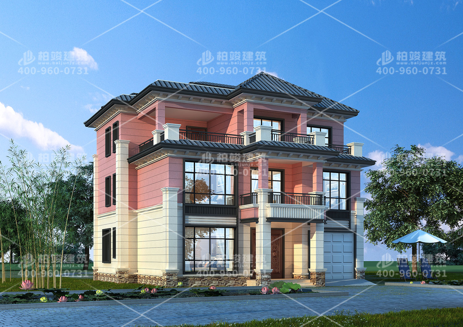 三層自建別墅設(shè)計(jì)圖，帶陽(yáng)臺(tái)欣賞夜晚的美麗。