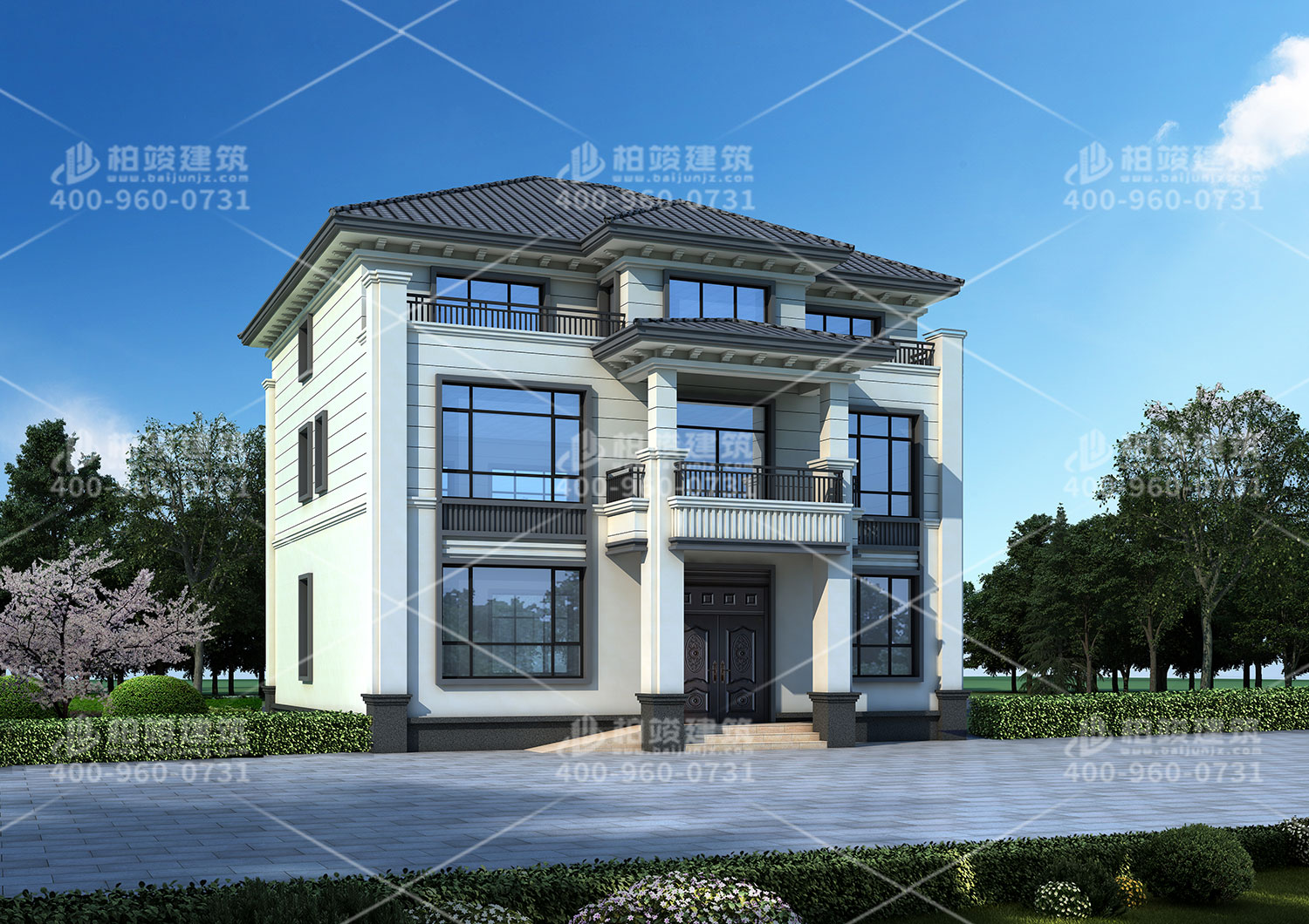 雙拼自建房設(shè)計(jì)圖，帶小車庫(kù)方便停車。