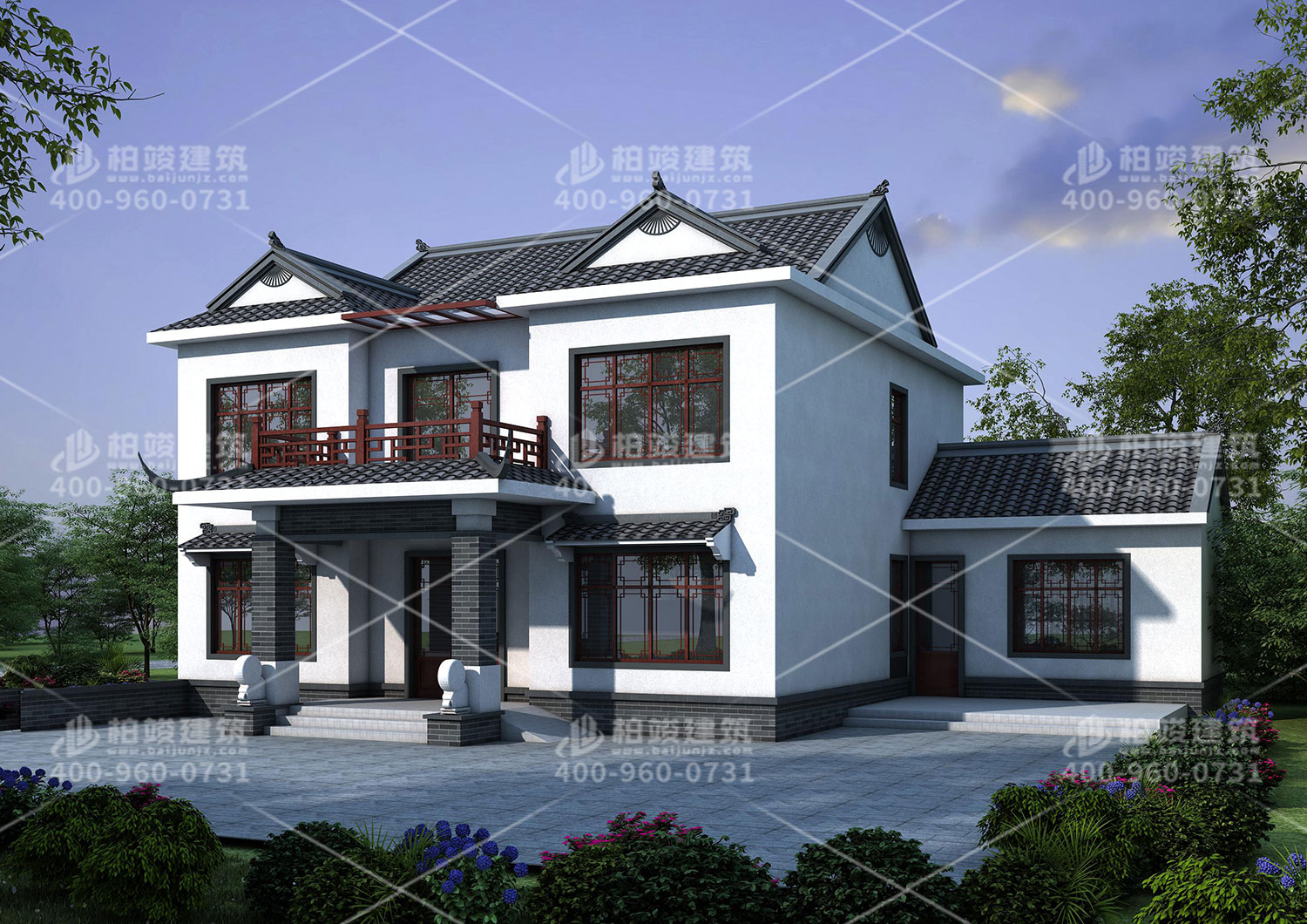 帶欄桿的二層中式設(shè)計(jì)，獨(dú)特的魅力。