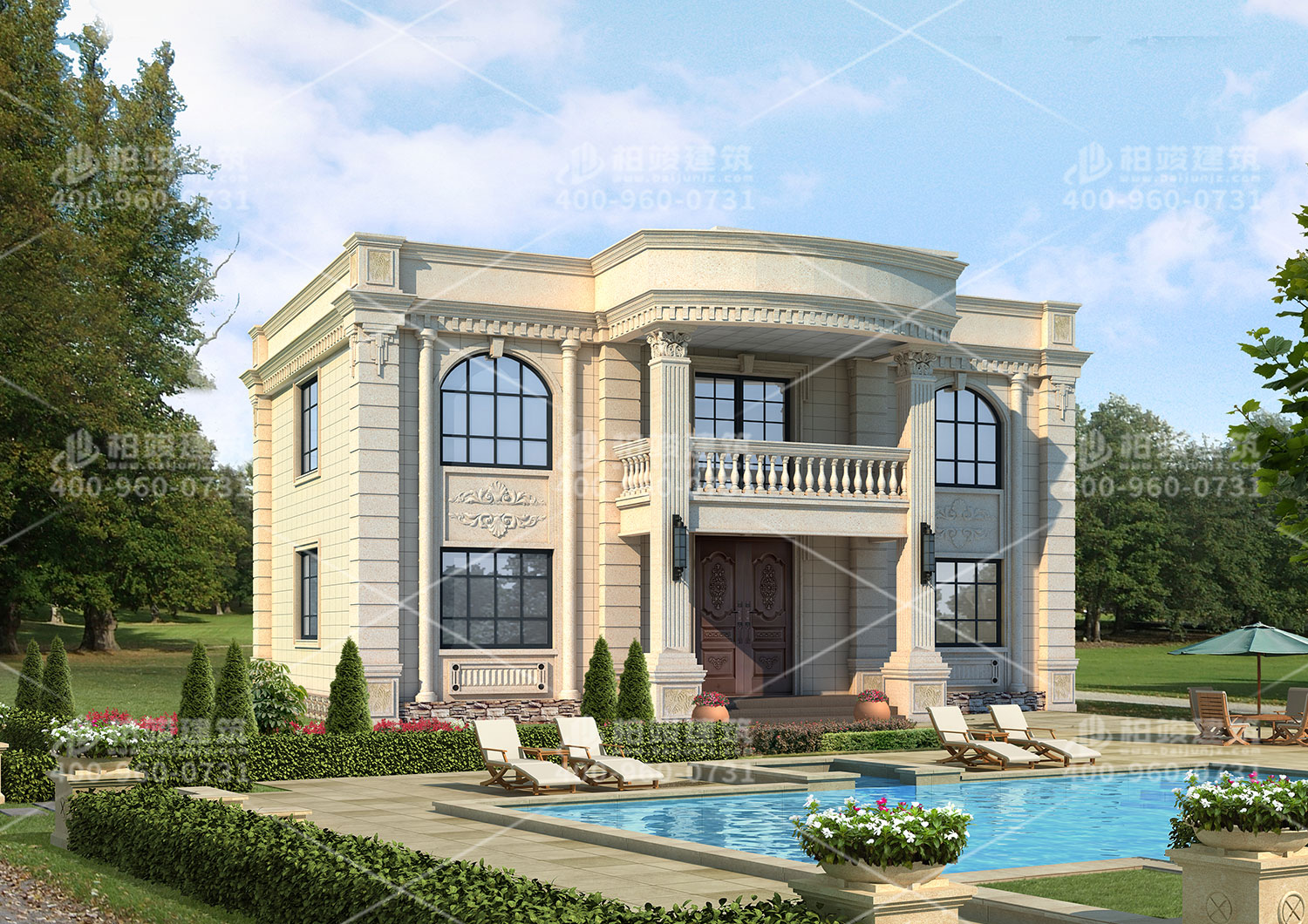 二層別墅設(shè)計(jì)效果圖，帶羅馬柱。