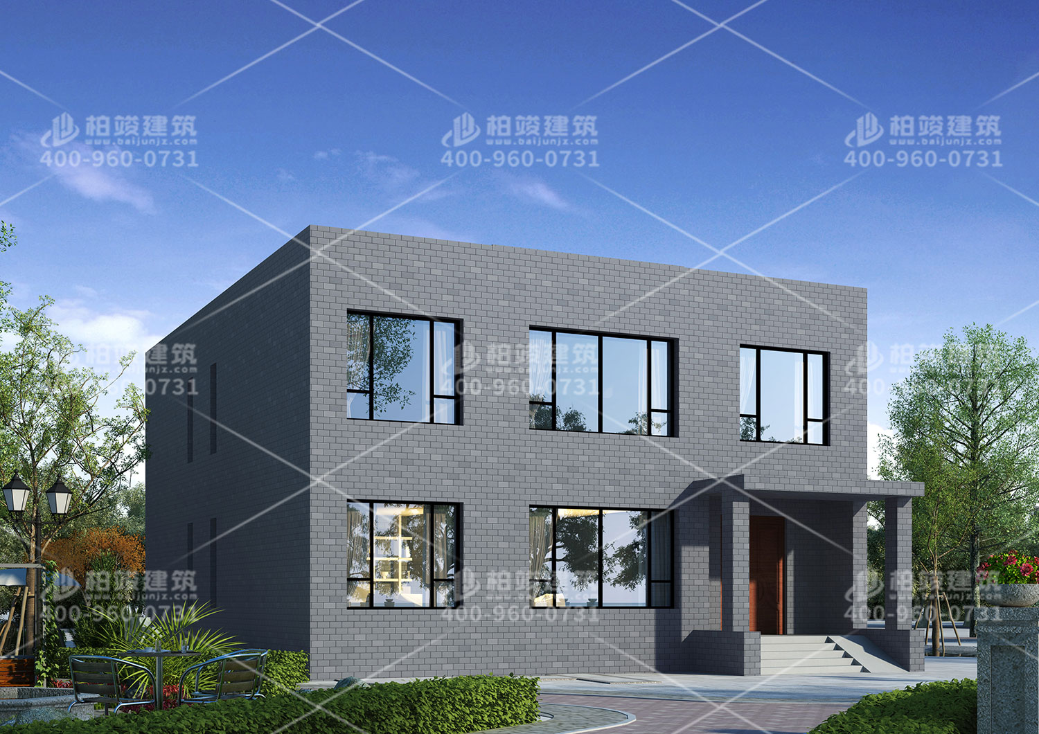 二層豪華別墅設(shè)計(jì)，平房頂設(shè)計(jì)。