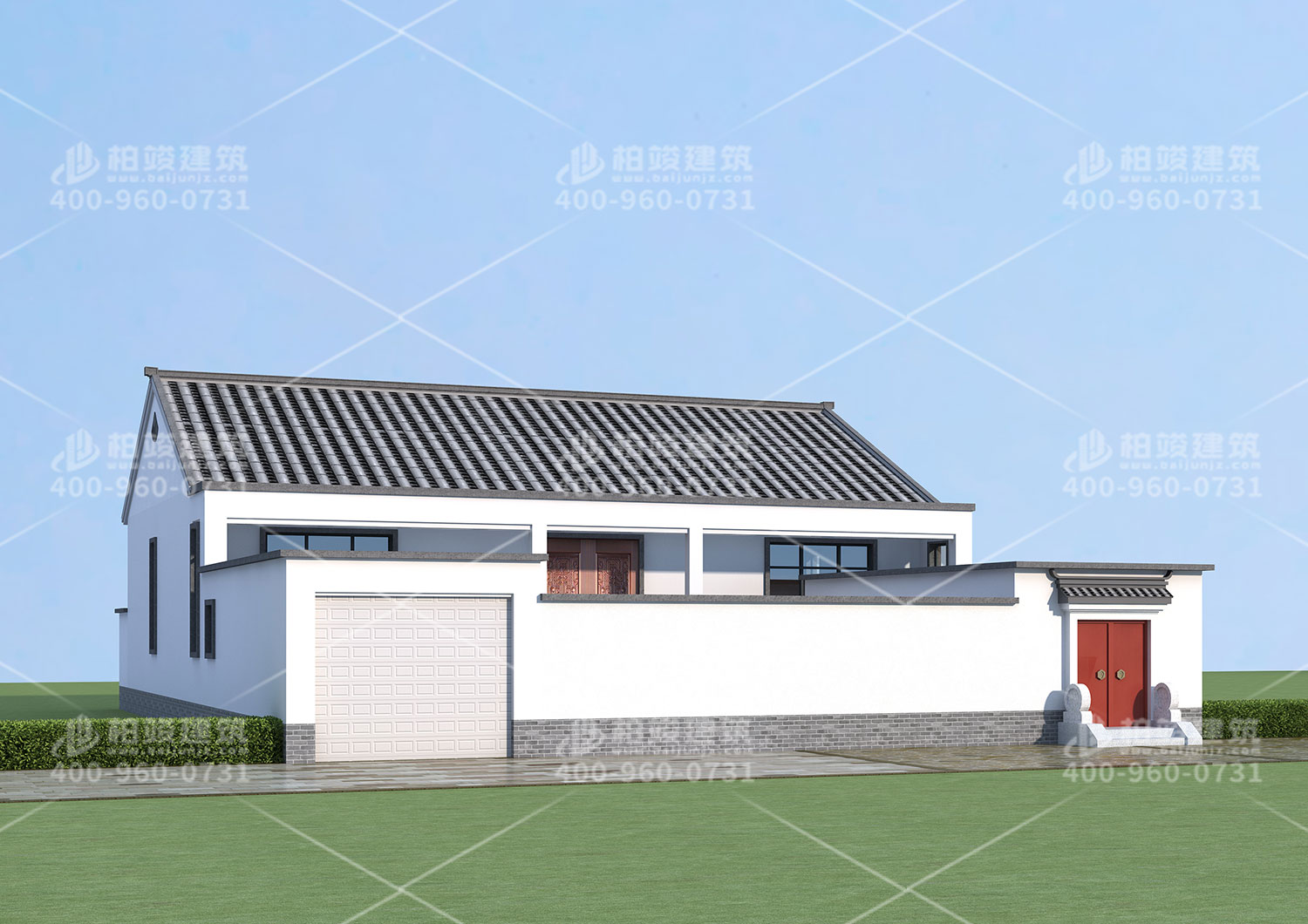 中式別墅設計圖，帶院子和地下室。