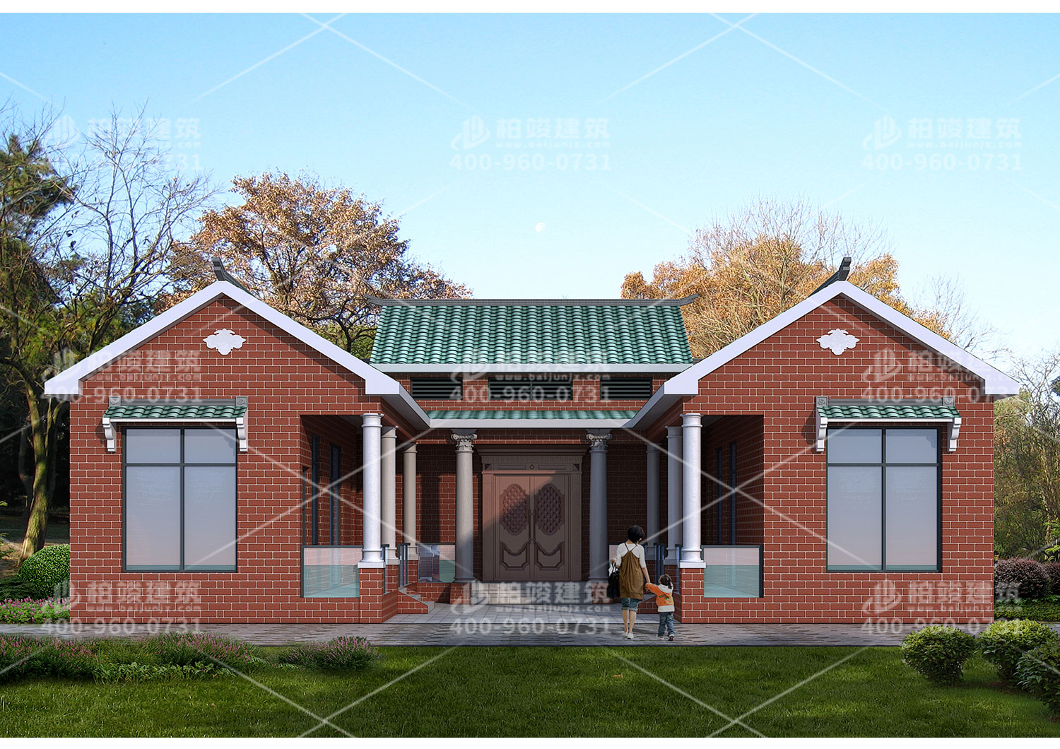 一層鄉(xiāng)村別墅設(shè)計(jì)圖，帶院子。