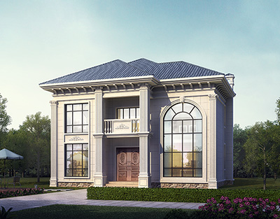 二層歐式小別墅設(shè)計(jì)圖，帶坡屋頂。