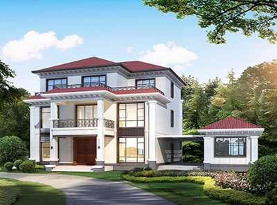 三層房屋效果圖，帶小庫房。