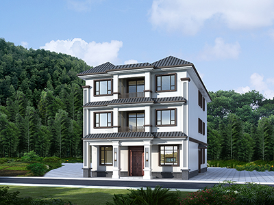 三層中式樓房設(shè)計(jì)圖，帶觀景臺(tái)。