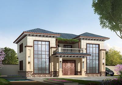 二層農(nóng)村樓房設(shè)計圖，帶落地窗質(zhì)，有現(xiàn)代氣質(zhì)。