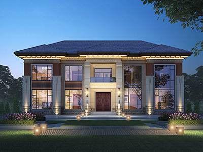 中式風(fēng)格別墅設(shè)計(jì)圖，客廳挑空設(shè)計(jì)。