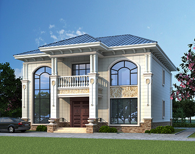 二層歐式樓房設(shè)計(jì)圖，白色和淡金色完美搭配。