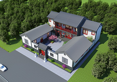 鄉(xiāng)村中式四合院設(shè)計圖，帶灶火房。