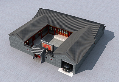 鄉(xiāng)村四合院設(shè)計圖，帶影壁墻和后花園。