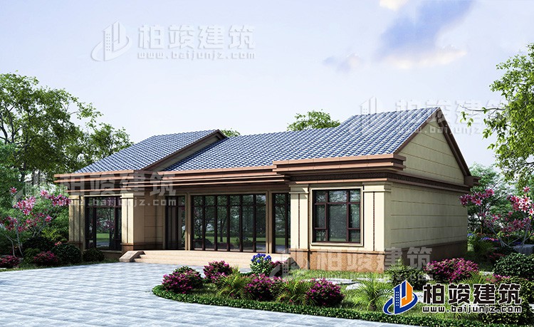 一層歐式別墅設計，帶衣帽間和茶室。