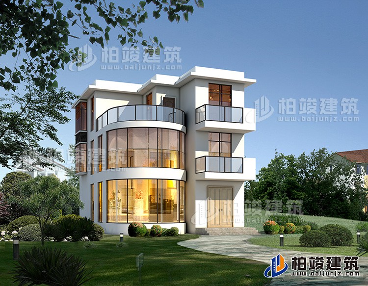 三層現(xiàn)代簡約風格別墅設計圖,五開間。