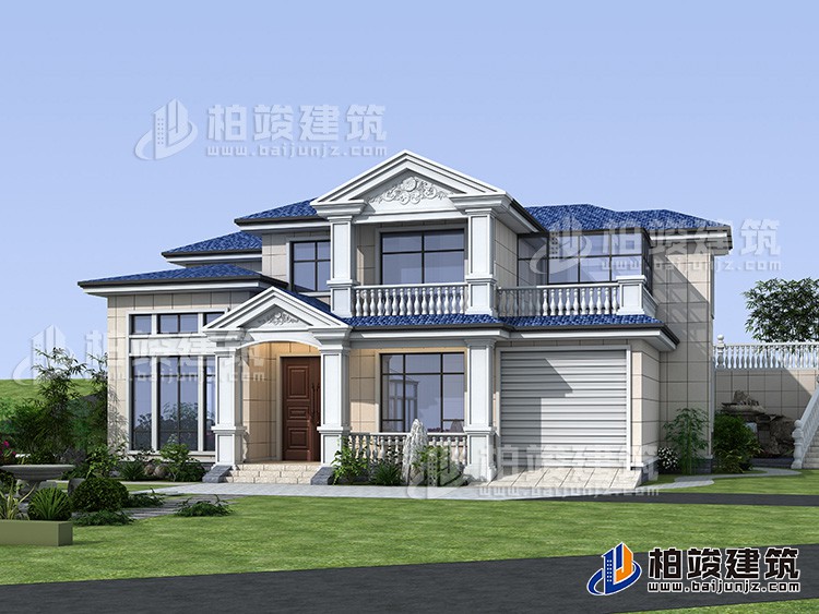 鄉(xiāng)村二層自建房設(shè)計圖，帶車庫。