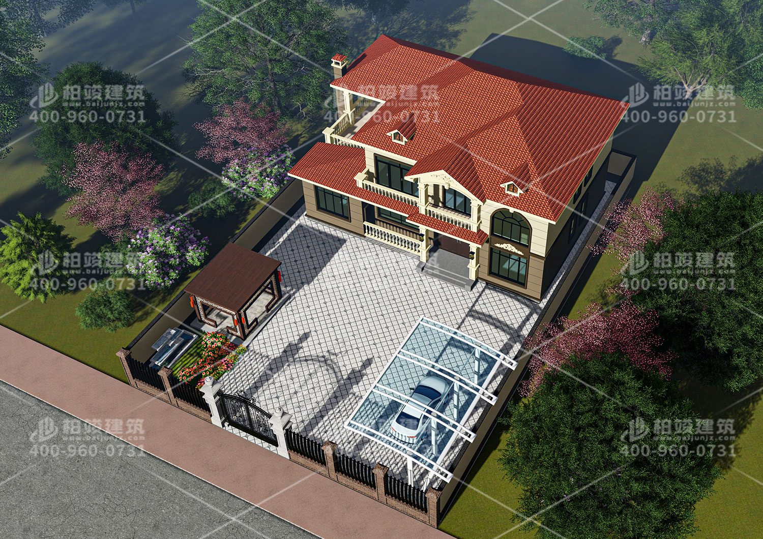 江蘇丁總定制二層歐式帶涼亭別墅設計