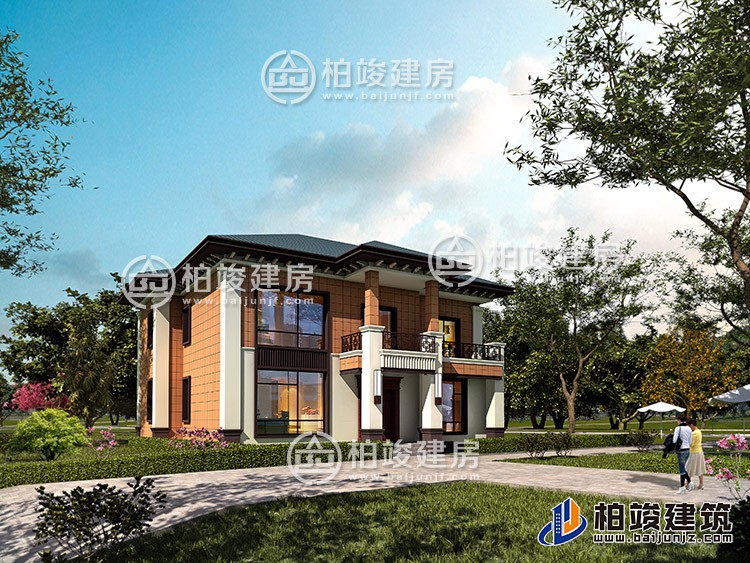 新農(nóng)村二層帶露臺小別墅設計圖紙及效果圖BZ235-新中式風格