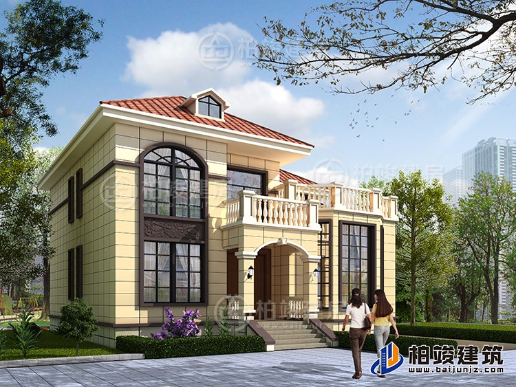 簡單歐式二層鄉(xiāng)村小別墅設計圖紙帶車庫BZ266-簡歐風格