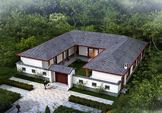 中式三合院平房設(shè)計(jì)圖及效果圖、施工圖