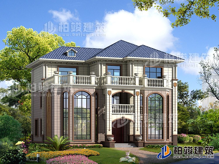 占地190平客廳挑高三層樓房設(shè)計(jì)圖，復(fù)式結(jié)構(gòu)BZ364-簡(jiǎn)歐風(fēng)格