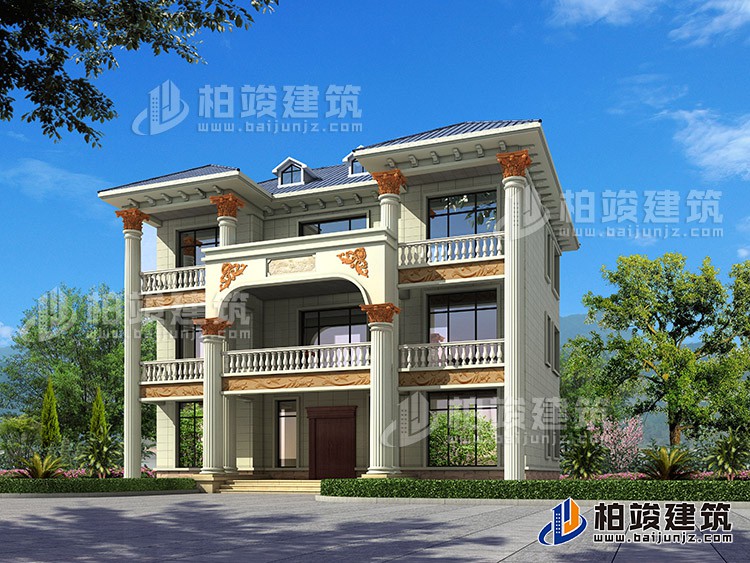 新農(nóng)村私人三層別墅建筑設(shè)計施工圖，全套別墅設(shè)計圖紙BZ372-簡歐風(fēng)格