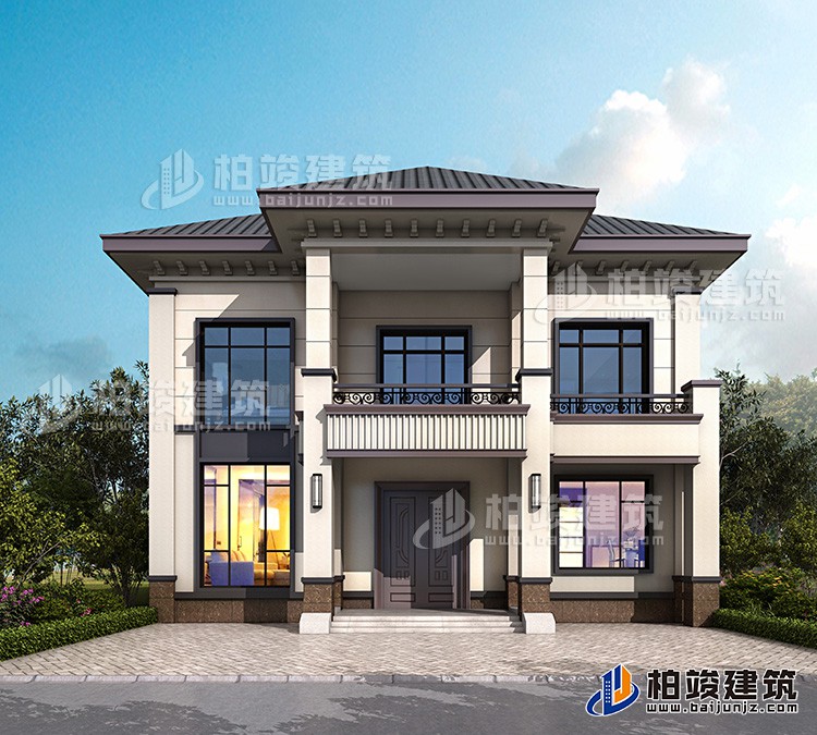 二層簡歐風(fēng)格農(nóng)村小別墅設(shè)計圖紙，帶露臺、柴火房BZ280-簡歐風(fēng)格