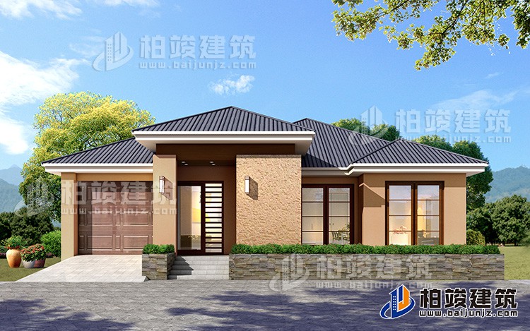 一層鄉(xiāng)村別墅設(shè)計(jì)戶型圖，占地200平左右，外觀很時尚BZ113-簡歐風(fēng)格