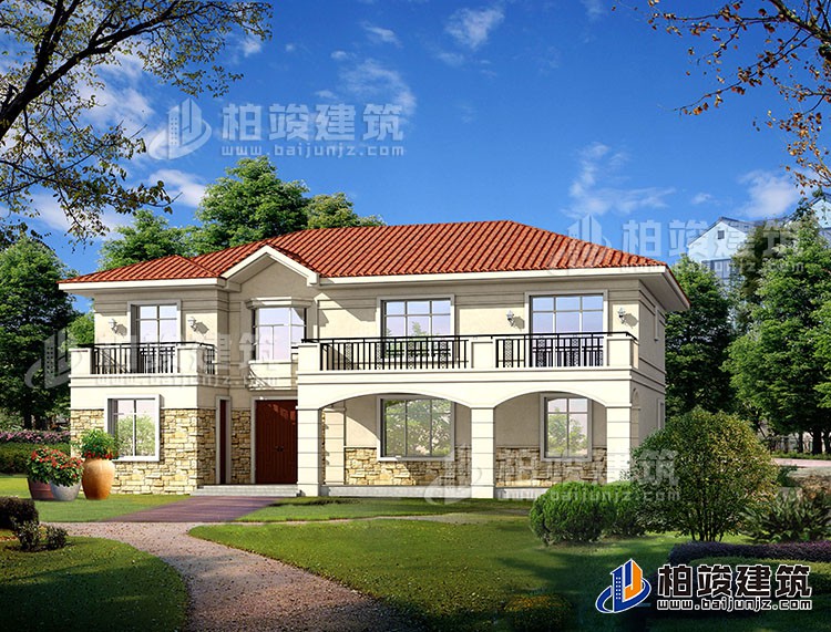 二層歐式小別墅設(shè)計(jì)方案，全套建筑設(shè)計(jì)圖紙+外觀效果圖BZ287-簡(jiǎn)歐風(fēng)格