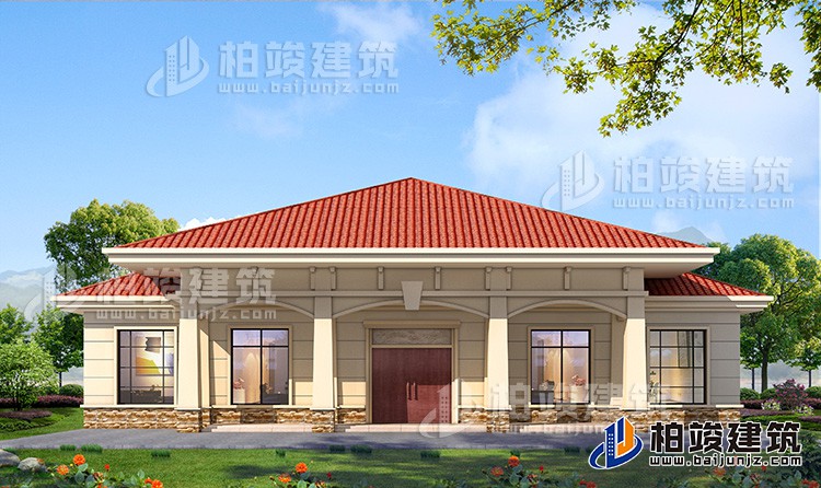 農(nóng)村20萬自建一層平房設(shè)計圖，占地面積280平米BZ114-簡歐風(fēng)格