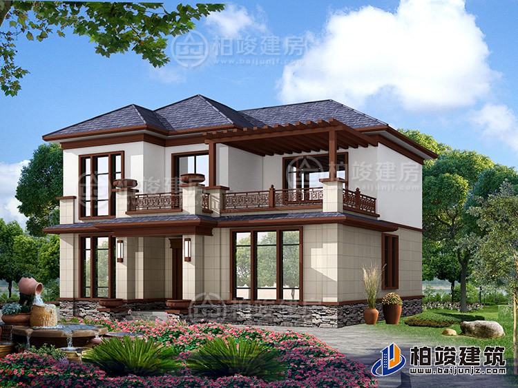 2019新款農(nóng)村20萬(wàn)元二層小樓圖，占地140平米左右BZ288-新中式風(fēng)格