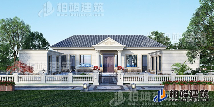 農(nóng)村蓋房設(shè)計大全一層房子的設(shè)計圖紙，帶漂亮的小院子BZ116-簡歐風格